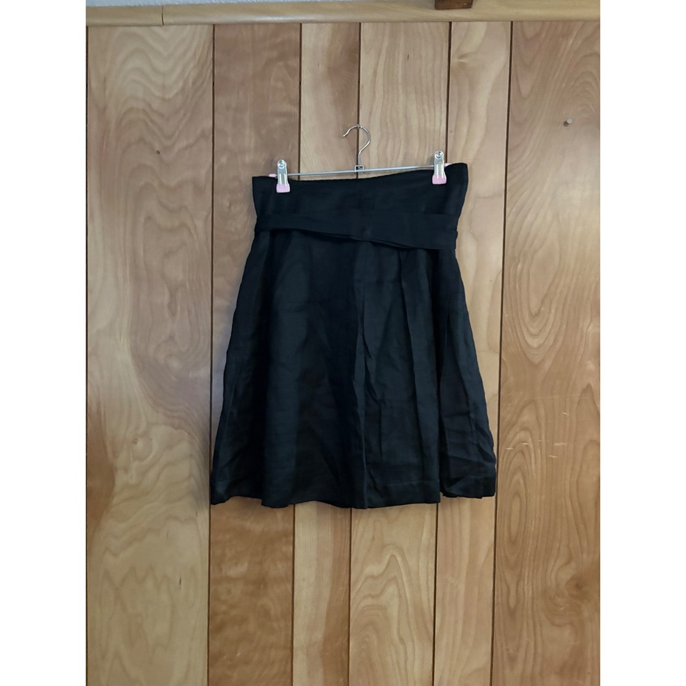 Chine‎ Belgian Design Black 100% Ramie Silk Lined A-Line Tie Waist Skirt Size 1